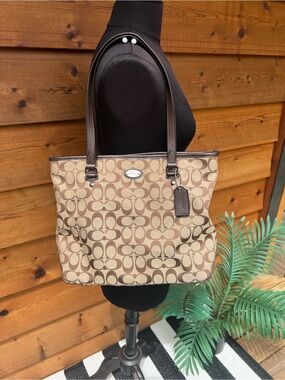 Coach Brown Khaki Signature Canvas Tote